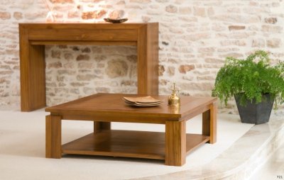 Ayan - table basse carr&eacute;e marron sous plateau 90x90cm bois teck