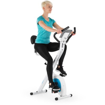 CAPITAL SPORTS Azura Air - V&eacute;lo d'appartement pliable avec ordinateur d&acute;entra&icirc;nement - blanc & bleu