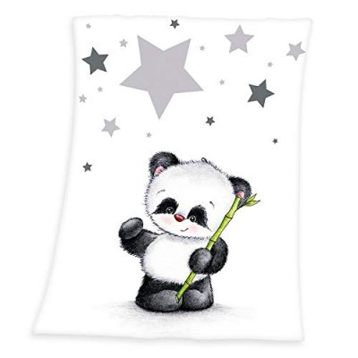HERDING Baby Best Panda Couverture - 100% polyester - Berceau (75x100 cm) - Blanc