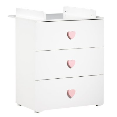 BABY PRICE  New Basic Commode &agrave; langer 3 tiroirs - Boutons C&oelig;ur Rose