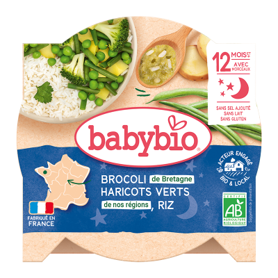 BABYBIO  Assiette Brocoli/Haricots Verts de Vend&eacute;e Riz 12+ Mois 230 g - Lot de 5