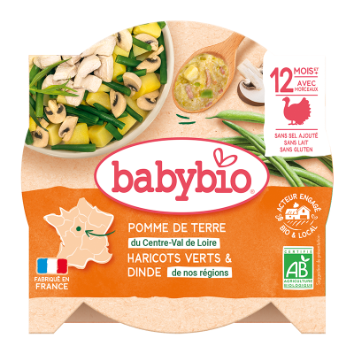 BabyBio - Assiette Menu Haricots verts et &eacute;minc&eacute; de Dinde