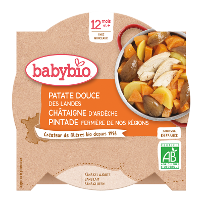 BABYBIO  - Assiette Patate douce Chataigne Pintade - Bio - 230g - D&egrave;s 12 mois