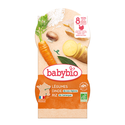 BABYBIO  - Bol L&eacute;gumes Dinde Riz - Bio - 2x200g - D&egrave;s 8 mois