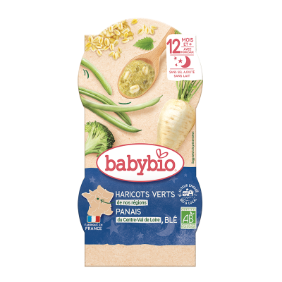 BABYBIO  Bols Bonne Nuit L&eacute;gumes Verts Bl&eacute; Bio d&egrave;s 12 mois 2 x 200g