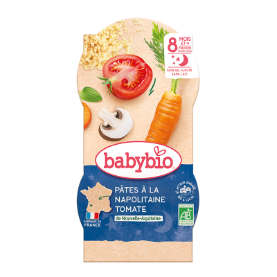 BABYBIO  Bols Bonne Nuit P&acirc;tes Napolitaine Bio d&egrave;s 8 mois 2 x 200g