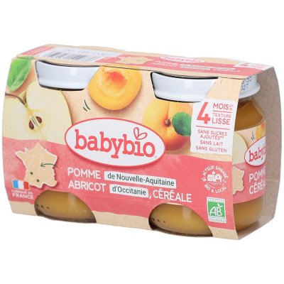 BABYBIO  Fruits Pot Pomme Abricot C&eacute;r&eacute;ale +4m Bio 2 x 130g