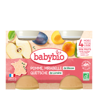 BABYBIO  Fruits Pot Pomme Mirabelle +4m Bio 2 x 130g