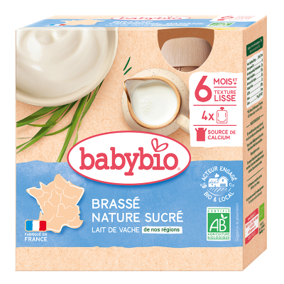 BABYBIO  Gourde Lact&eacute; Brass&eacute; - D&egrave;s 6 Mois - 4 x 85g Nature