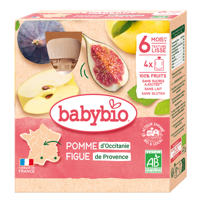 BABYBIO  Gourdes - 4x90g - D&egrave;s 6 mois Pomme - Figue de Provence