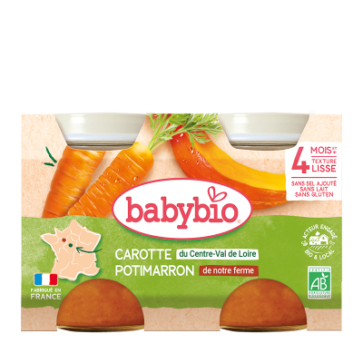 BABYBIO  L&eacute;gumes Pot Carotte Potimarron +4m Bio 2 x 130g