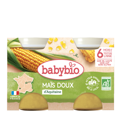 BABYBIO  Ma&iuml;s Doux d'Aquitaine - Carton 2 pots de 130 g