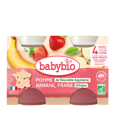 BABYBIO  Mes Fruits - 2 x 130 g Banane Fraise Menthe - 6 mois