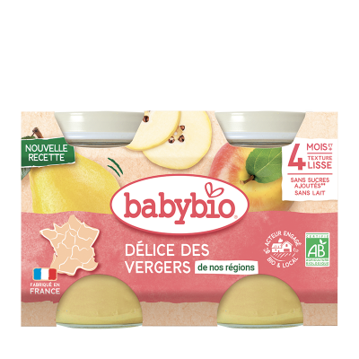 BABYBIO Mes Fruits - 2 x 130 g D&eacute;lices des Vergers - 4 mois