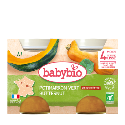 BABYBIO  Nos Fermes Potimarron Vert et Butternut - 2x130 g - D&egrave;s 4 mois