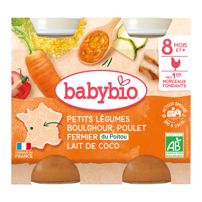BABYBIO  Petit Legumes Boulghour Poulet Coco 8M+ Bio 2x200g