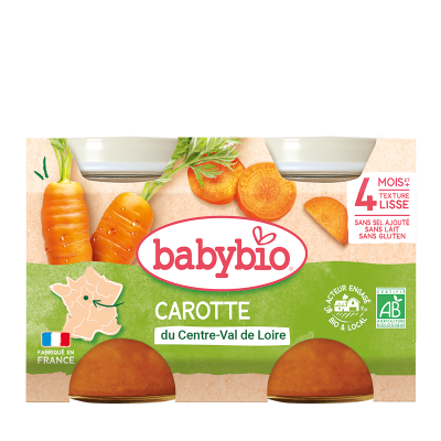 BABYBIO  - Petit Pot B&eacute;b&eacute; Carotte - Bio - 2x130g - D&egrave;s 4 mois