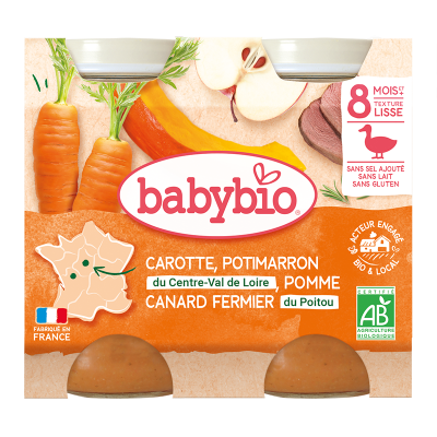 BABYBIO  - Petit Pot B&eacute;b&eacute; L&eacute;gumes Canard - Bio - 2x200g - D&egrave;s 8 mois