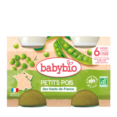 BABYBIO  - Petit Pot B&eacute;b&eacute; Petits pois - Bio - 2x130g - D&egrave;s 6 mois