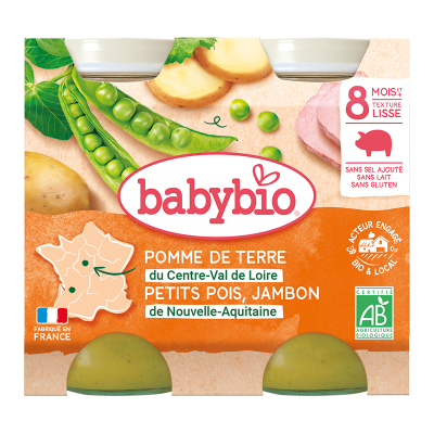 BABYBIO  Petits Pots Menu L&eacute;gumes & Jambon Bio d&egrave;s 8 mois 2 x 200 g