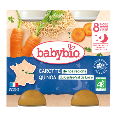 BABYBIO  Petits pots Menu L&eacute;gumes & Quinoa Bio d&egrave;s 8 mois 2 x 200 g