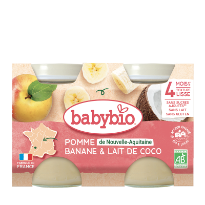 BABYBIO  Petits Pots Pomme Banane Coco 2x130 g - 6+ Mois - BIO