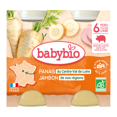 BABYBIO  Repas du Midi - Petits pots Panais, Jambon d&egrave;s 6 mois 2x200g
