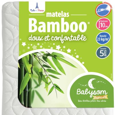 BABYSOM  - Matelas B&eacute;b&eacute; Bamboo - 60x120 cm D&eacute;houssable Sans Traitement Chimique &Eacute;paisseur 10 cm