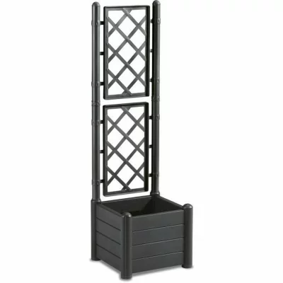 STEFANPLAST Bac &agrave; fleur carr&eacute; ITALIA avec treillis - 30L - Plastique - Anthracite