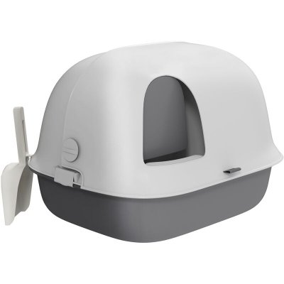 HOMCOM Bac &Agrave; Liti&egrave;re Chat Semi-ferm&eacute; - Accessoires - Pp Gris Blanc