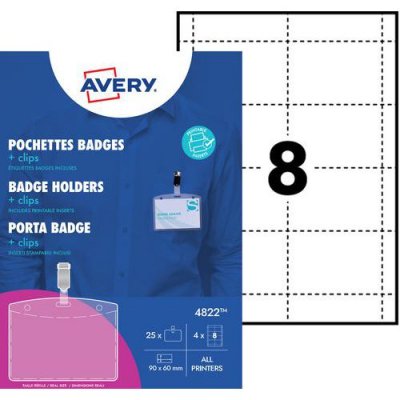 AVERY Badge &agrave; clip  - format horizontal 6 x 9 cm - boite de 25