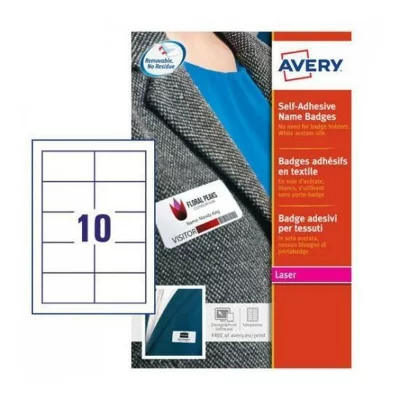 AVERY Badges adh&eacute;sifs en tissu 80x50mm - Boite de 200