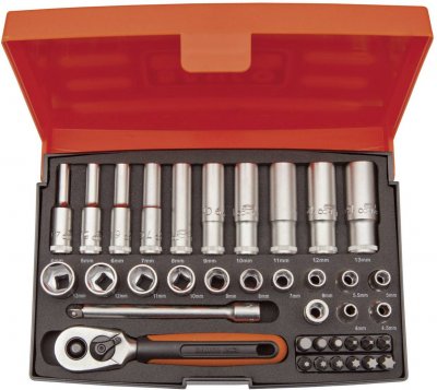 BAHCO  Coffret de 37pcs douilles m&eacute;triques 1/4""et embouts SL25L