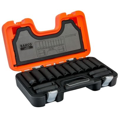 BAHCO  IRDD/S14 Set de Douilles &agrave; Choc Longues, Orange/Noir, 1/2