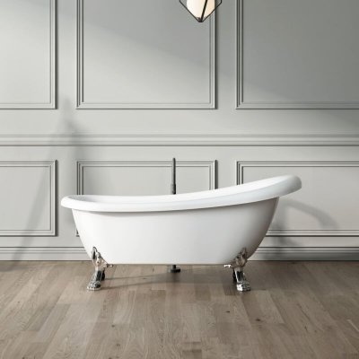 Baignoire ancienne r&eacute;tro sur pieds RICHMOND Blanche 155 cm Pieds de Lion Chrom&eacute;s
