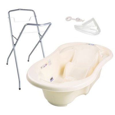 MON MOBILIER DESIGN Baignoire b&eacute;b&eacute; avec r&eacute;ducteur int&eacute;gr&eacute; Jaune + Pied + Tuyau