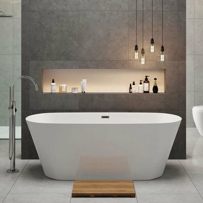Baignoire &icirc;lot design ovale FINDLAY blanche 160 cm - Blanc