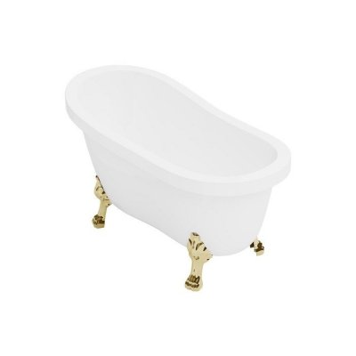 Baignoire &icirc;lot r&eacute;tro avec pieds de lion dor&eacute;s - 200 L - 145 x 74 x 77 cm - Blanche - NISOS II