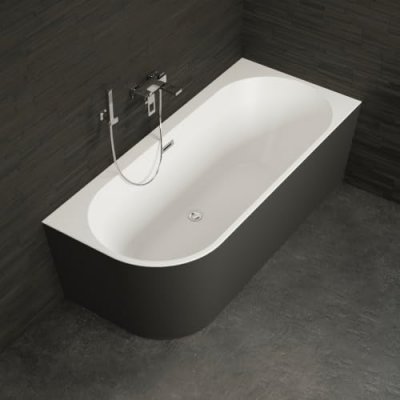 Baignoire semi-&icirc;lot murale capri noire mate droite 170x76cm, by spalina