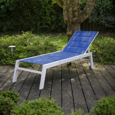 HAPPY GARDEN Bain de soleil barbados en textil&egrave;ne bleu - aluminium blanc - Bleu
