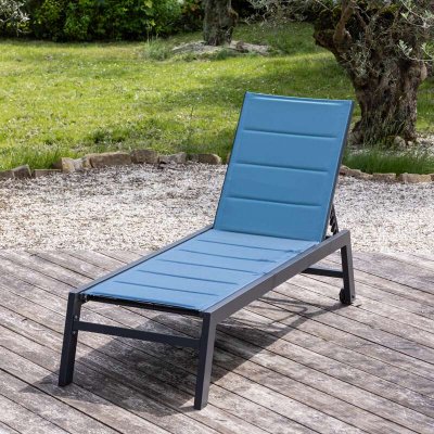 HAPPY GARDEN Bain de soleil BARBADOS en textil&egrave;ne bleu gris - aluminium anthracite