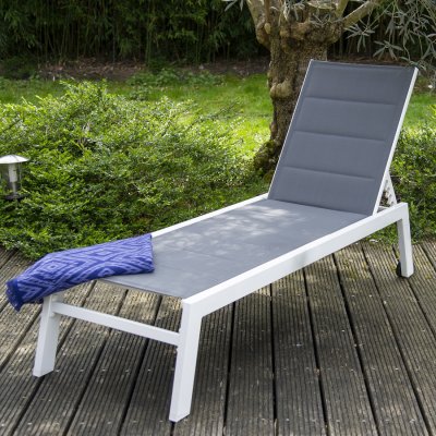 HAPPY GARDEN Bain de soleil barbados en textil&egrave;ne gris - aluminium blanc - Gris