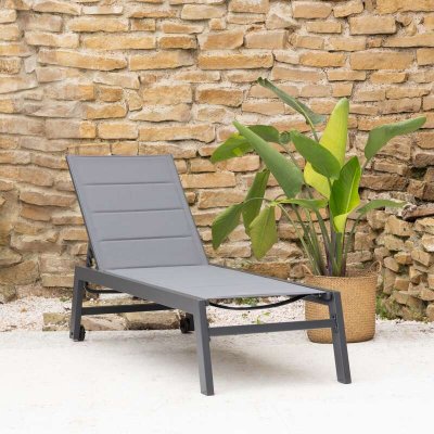HAPPY GARDEN Bain de soleil BARBADOS en textil&egrave;ne gris - aluminium gris anthracite