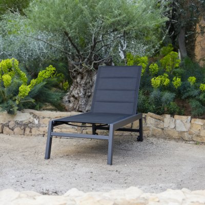 HAPPY GARDEN Bain de soleil BARBADOS en textil&egrave;ne noir - aluminium gris anthracite