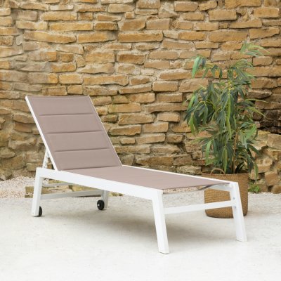 HAPPY GARDEN Bain de soleil BARBADOS en textil&egrave;ne taupe - aluminium blanc