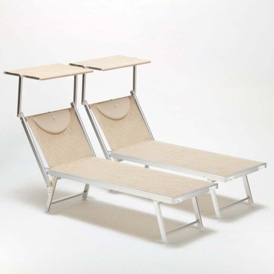 BEACH AND GARDEN DESIGN Bain de soleil Chaise longue transats aluminium Santorini 2 pi&egrave;ces, Couleur: Beige
