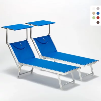 BEACH AND GARDEN DESIGN Bain de soleil Chaise longue transats aluminium Santorini 2 pi&egrave;ces, Couleur: Bleu