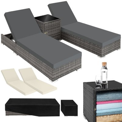 TECTAKE Bain De Soleil Duo 5 Positions Avec 2 Sets De Housses + Housse De Protection - Gris