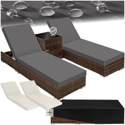 TECTAKE Bain de soleil duo 5 positions avec 2 sets de housses + housse de protection - marron