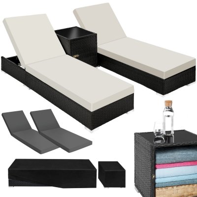 TECTAKE Bain De Soleil Duo 5 Positions Avec 2 Sets De Housses + Housse De Protection - Noir
